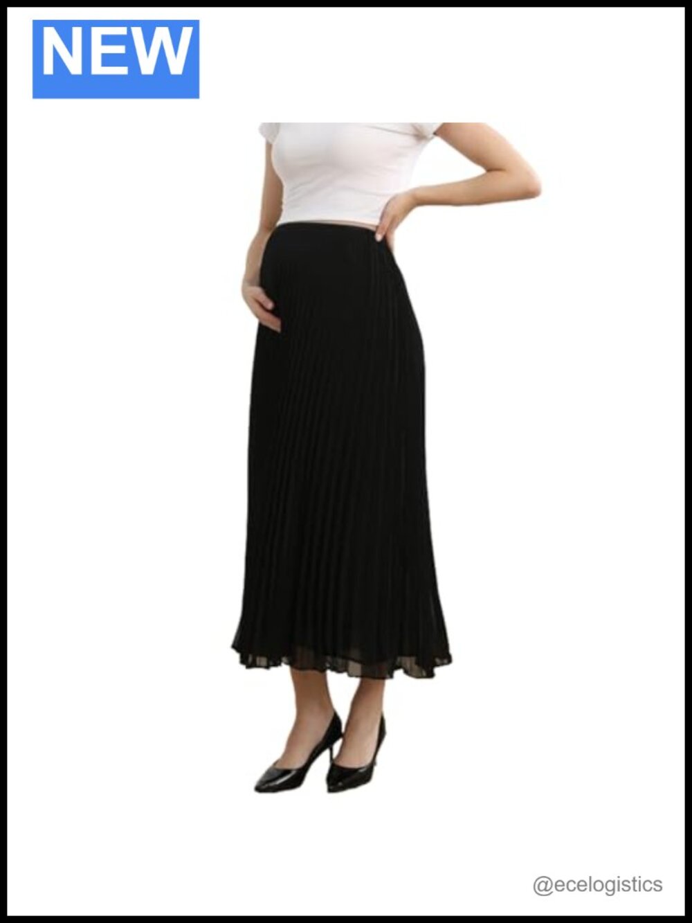 Maternity Pleated Chiffon Maxi Skirt High Waist A-Line Flared Long Swing